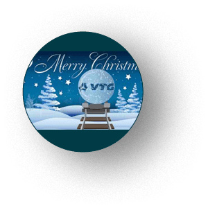 Winterlandschaft mit einem animierten Kesselwagen, der als Schneekugel gestaltet ist